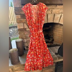 LOFT Orange Floral Wrap Dress Size 12.